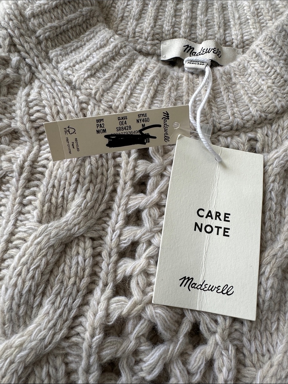 Madewell NWT marled merino wool Cable Knit Sweater mixed‎ Oat marl womens medium - Picture 6 of 13
